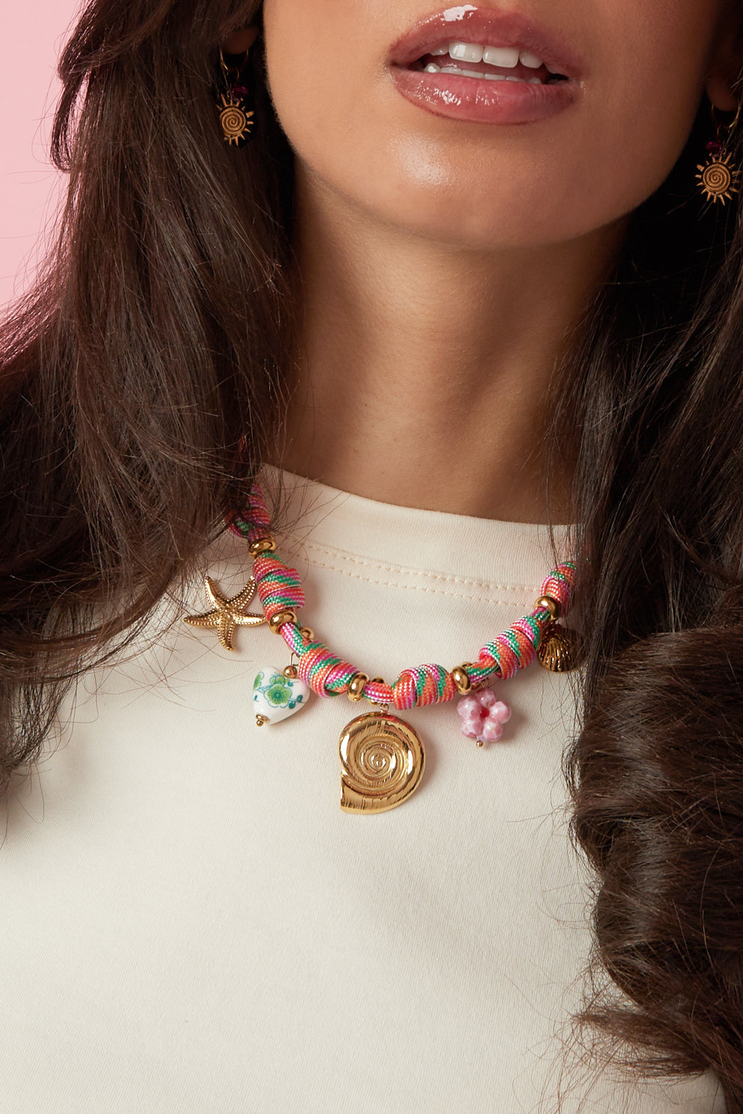 Touwhanger kettingen met schelp, Sweet Holiday/Beach Romantic Series, dames sieraden