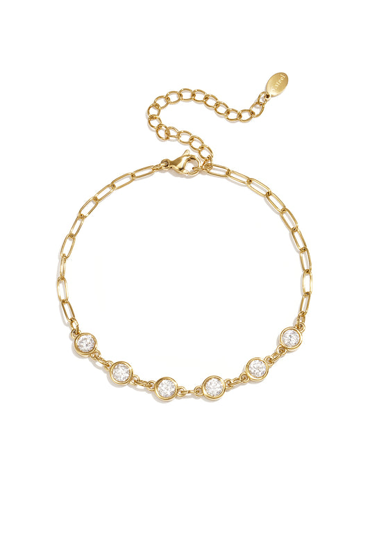 Schakelarmband met ronde zirkonia steentjes