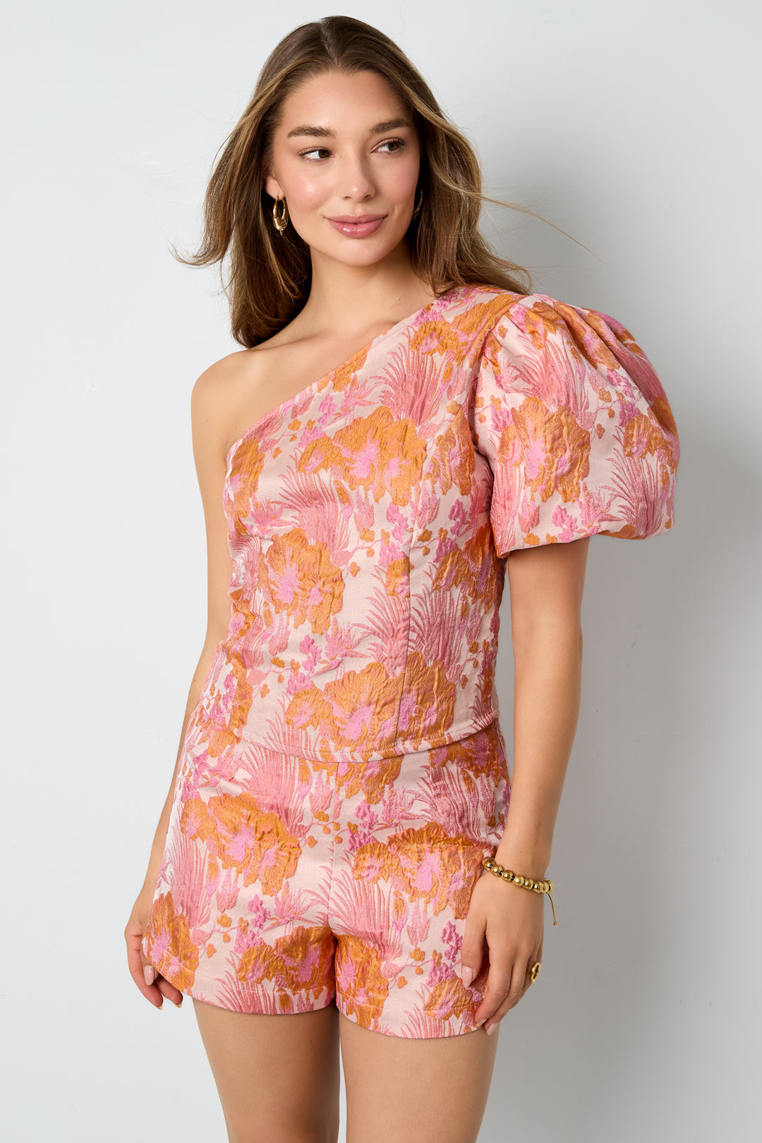 Geweven Polyestervezel Vrouwen Eén-Schouder Top Elegant Bloemenprint