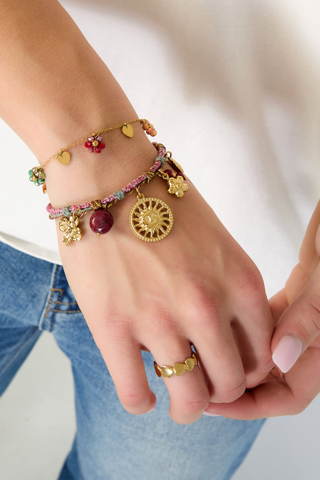 Armbanden met bedels van roestvrij staal, bloemen, casual, dagelijks, eenvoudig, serie, damessieraden