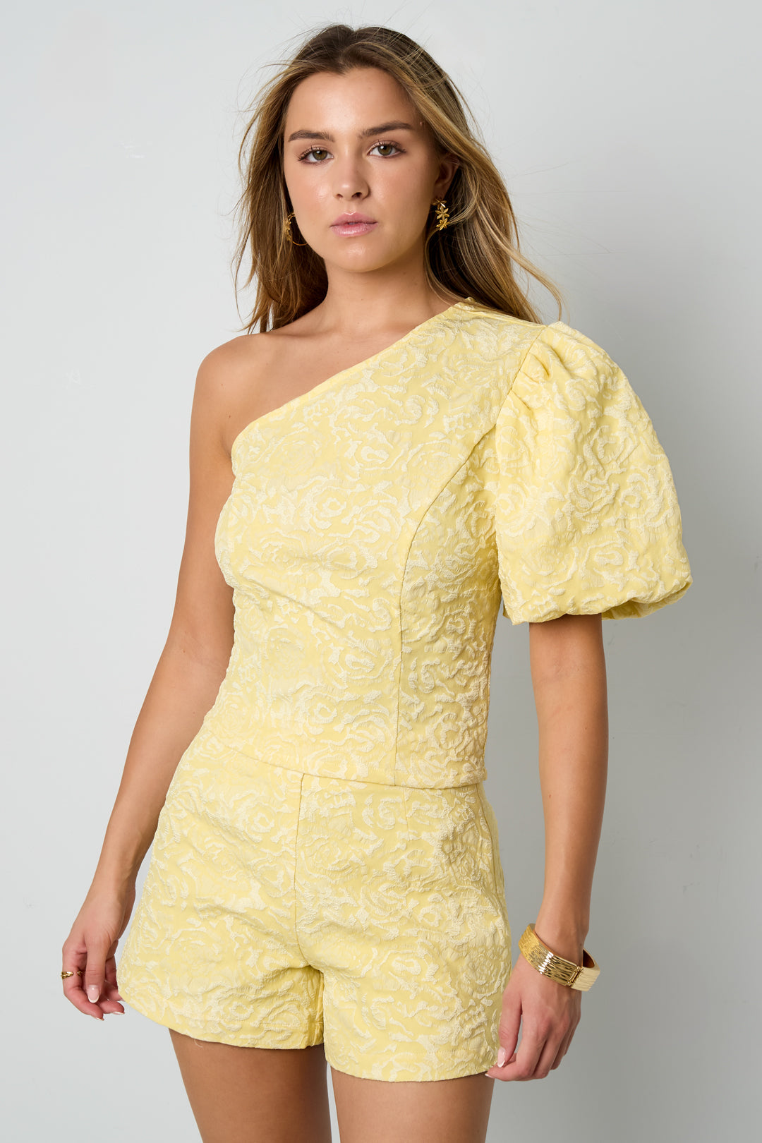 Geweven Polyestervezel Vrouwen Een-schouder Top Elegante Bloemenprint