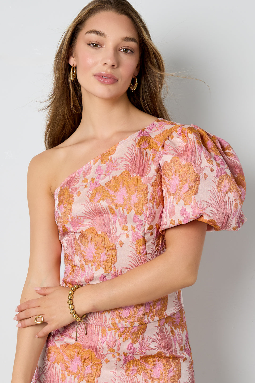 Geweven Polyestervezel Vrouwen Eén-Schouder Top Elegant Bloemenprint