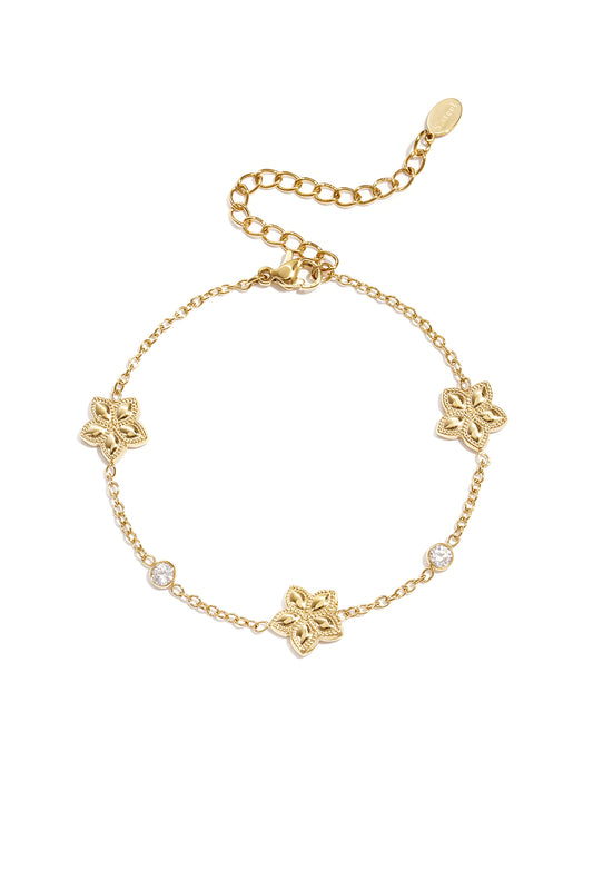 Armband met wisselend patroon van bloemen en steentjes