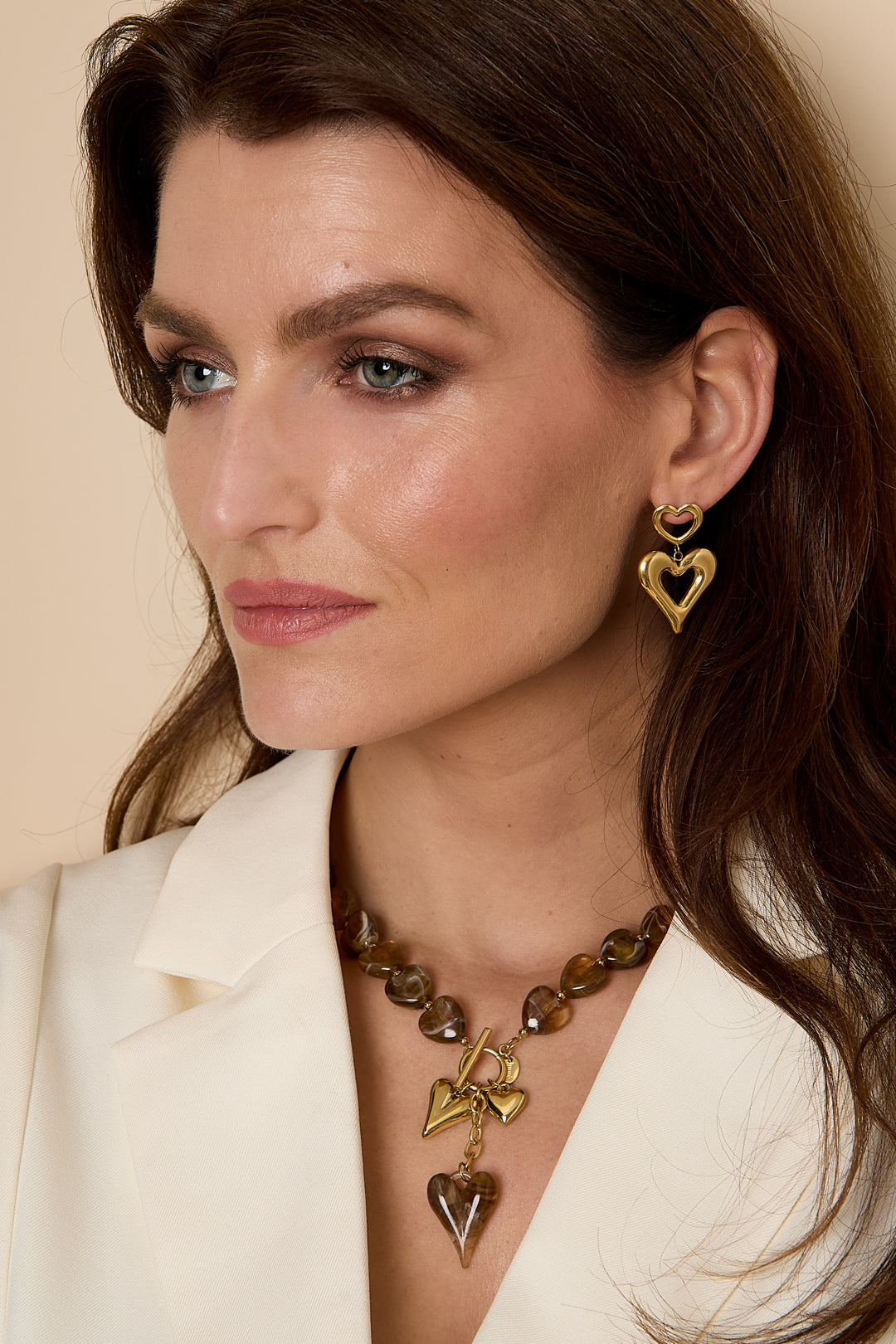 Kralenkettingen van roestvrij staal met hartjesmotief, casual, dagelijks en romantisch, dames sieraden