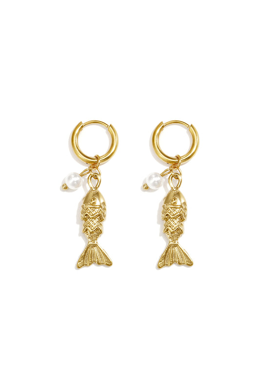 Roestvrijstalen hangende oorbellen in de vorm van een vis, eenvoudige dagelijkse sieraden uit de Simple Series voor dames.