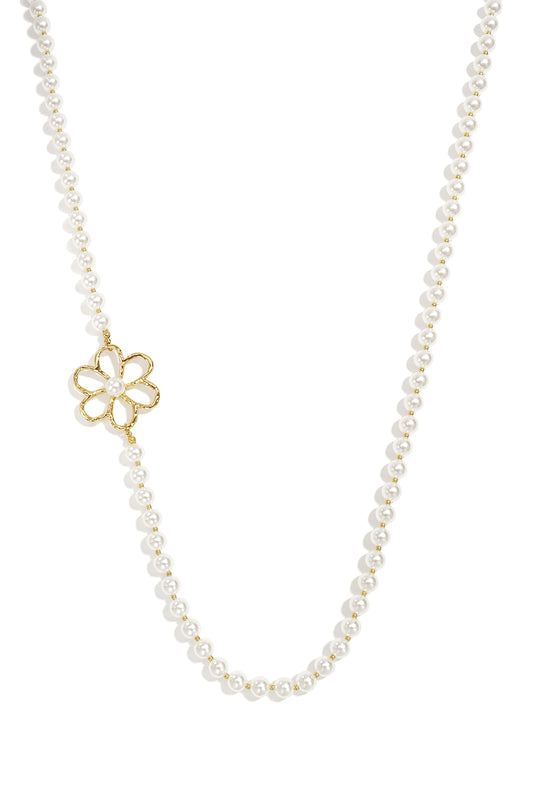 Imitatieparel lange kettingen met bloemmotief, zoete en eenvoudige dagelijkse serie, dames sieraden