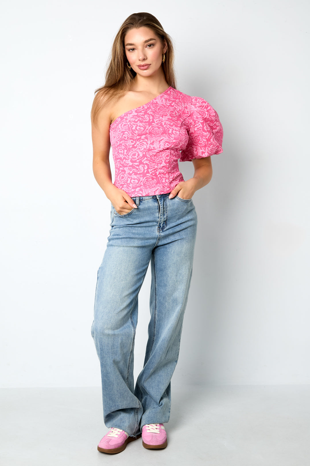 Geweven Polyestervezel Vrouwen Een-schouder Top Elegante Bloemenprint