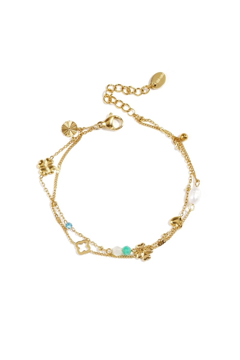 Armband met klaver, kraaltjes en steentjesRojaluxe
