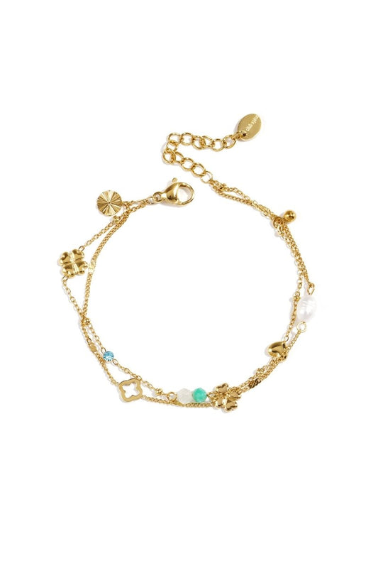 Armband met klaver, kraaltjes en steentjesRojaluxe