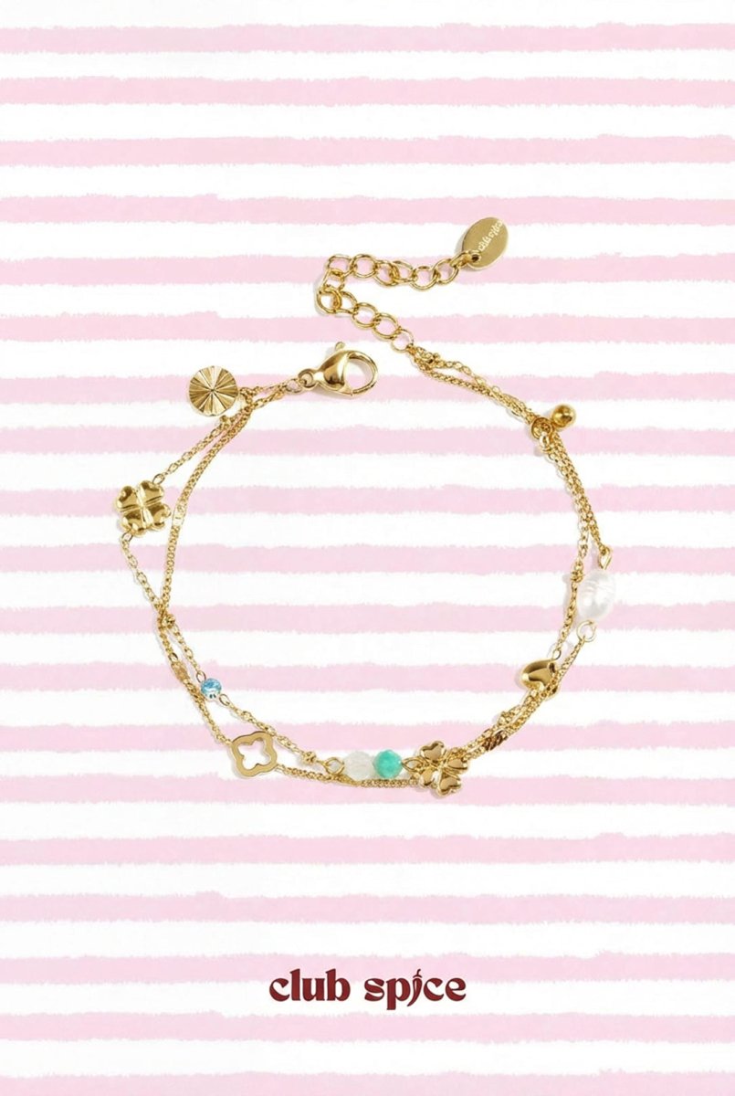 Armband met klaver, kraaltjes en steentjesRojaluxe