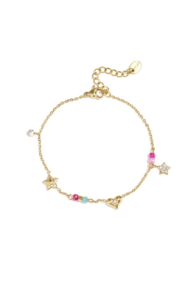 Bedelarmband met hart, ster, steentjes en kraaltjesRojaluxe
