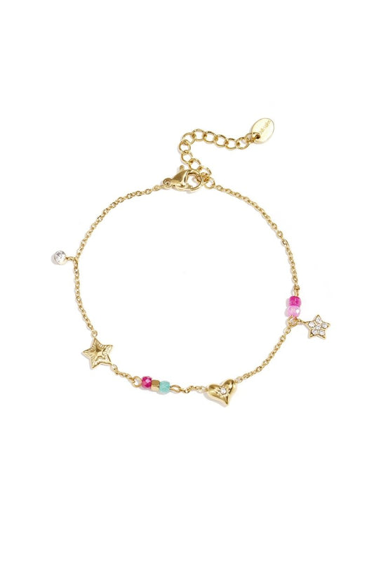 Bedelarmband met hart, ster, steentjes en kraaltjesRojaluxe
