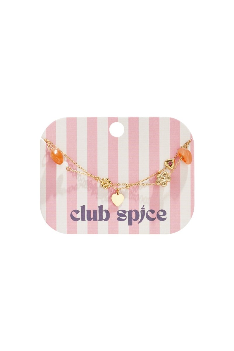 Bedelarmband met oranje kralen, bloemen en hartjesRojaluxe