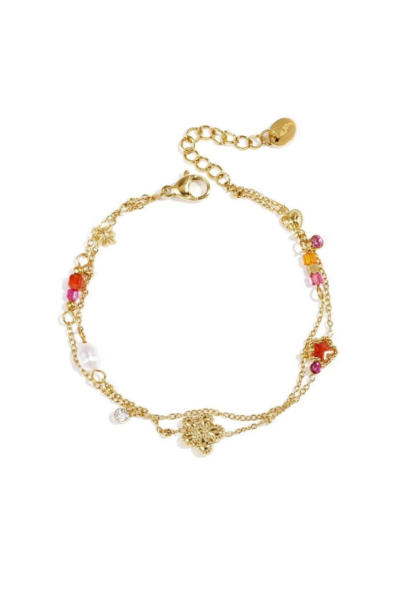 Bedelarmband met ster en bloemcharms, parels, steentjes en kraaltjesRojaluxe