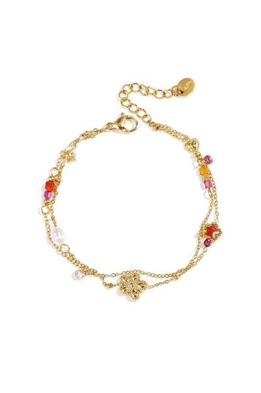 Bedelarmband met ster en bloemcharms, parels, steentjes en kraaltjesRojaluxe