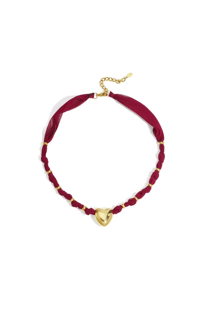 Choker met hart hanger en stoffen band - 2 kleurenRojaluxe