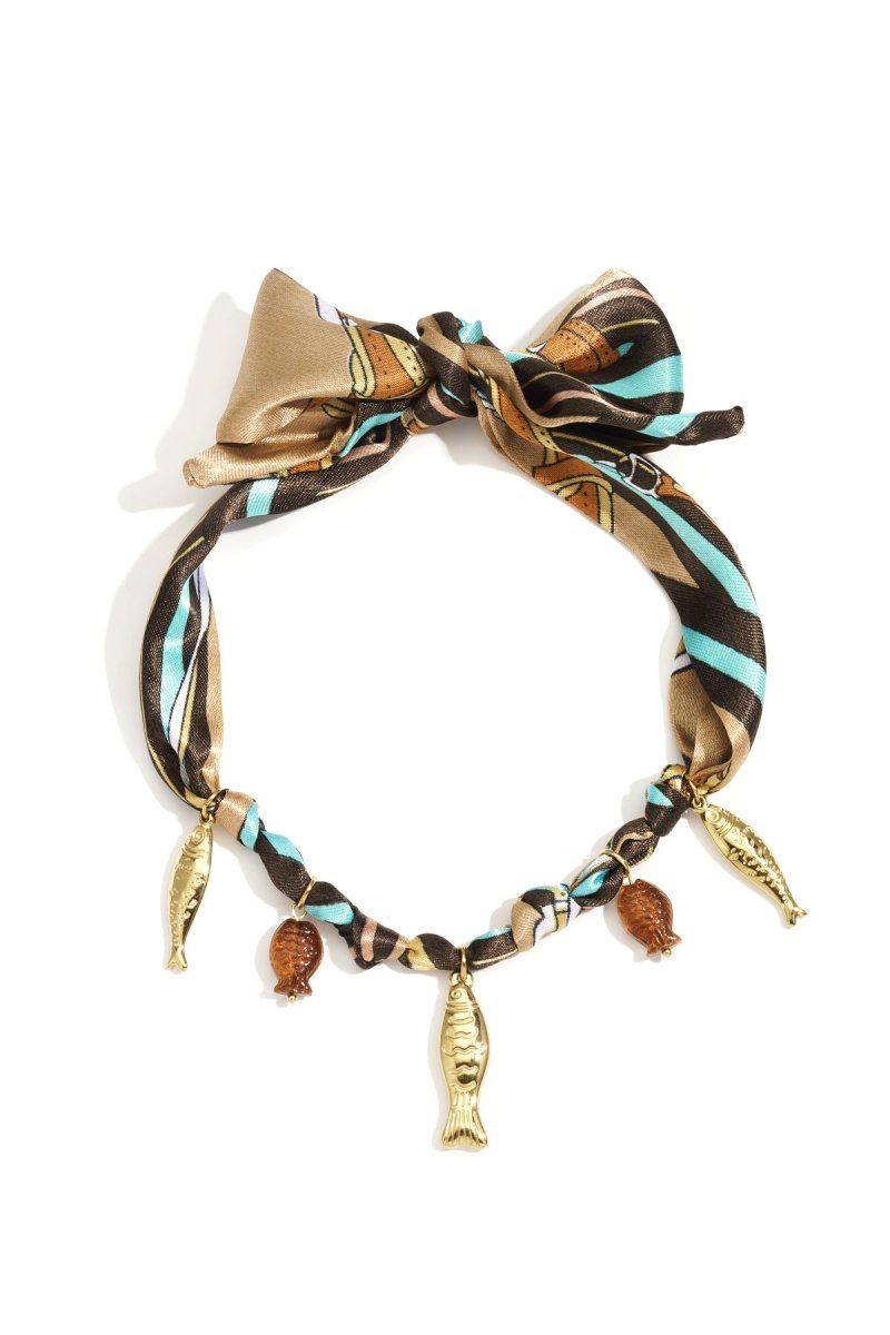 Choker met stoffen band en vis hangersRojaluxe