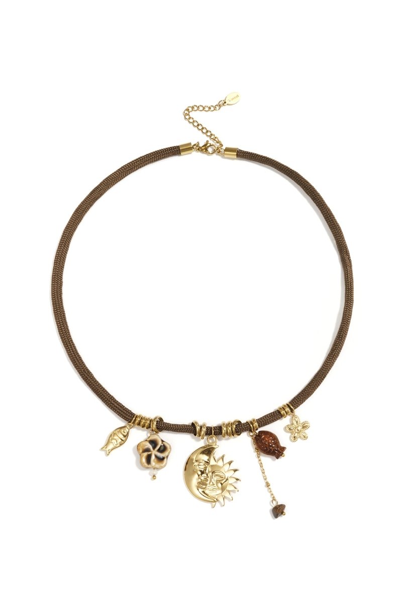 Choker met stoffen band en zon-maan hangerRojaluxe