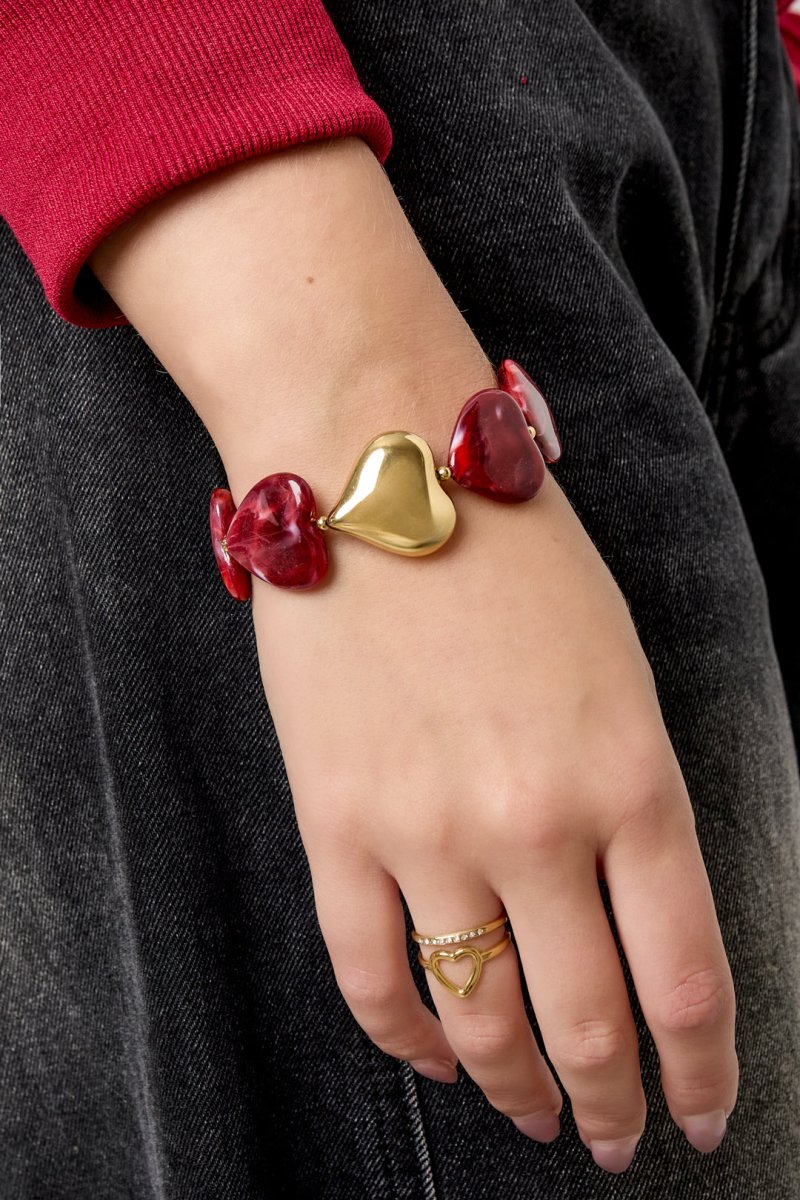 Elastische armband met hartvormige kralen - 3 kleurenRojaluxe