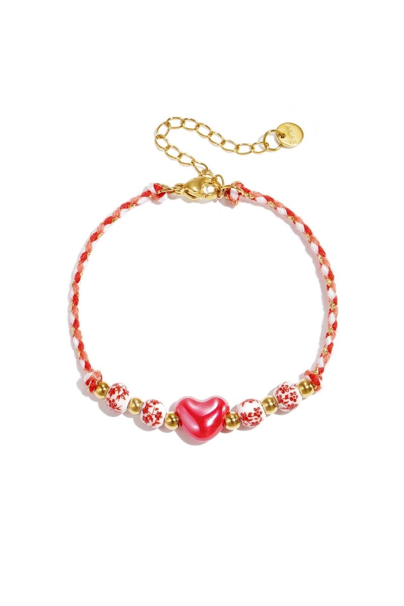 Gevlochten armband met kralen met design en hart - 3 kleurenRojaluxe