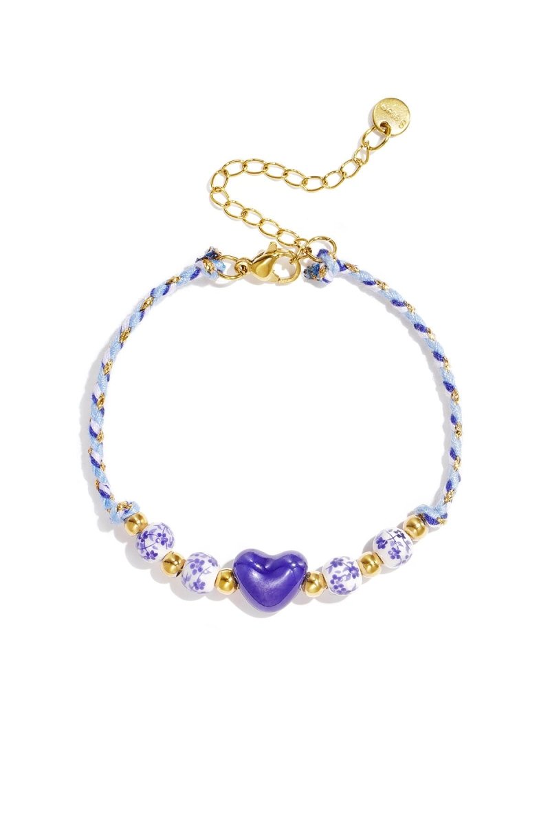 Gevlochten armband met kralen met design en hart - 3 kleurenRojaluxe