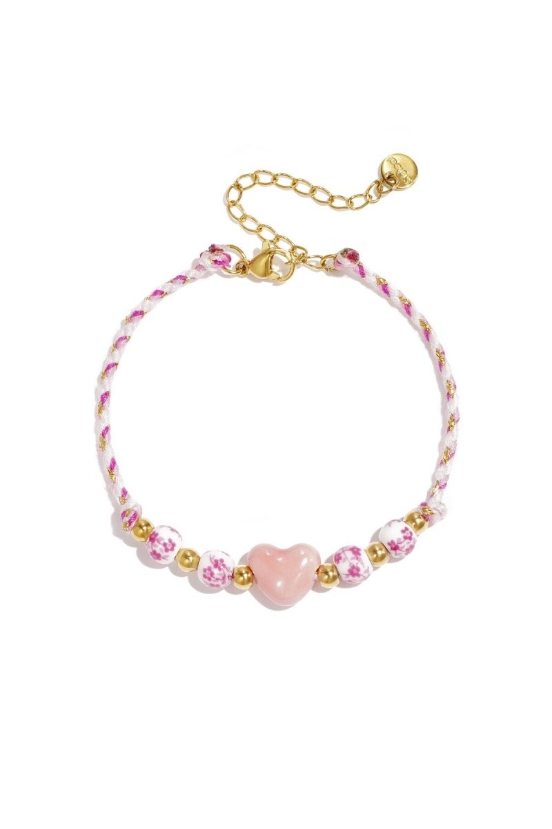 Gevlochten armband met kralen met design en hart - 3 kleurenRojaluxe