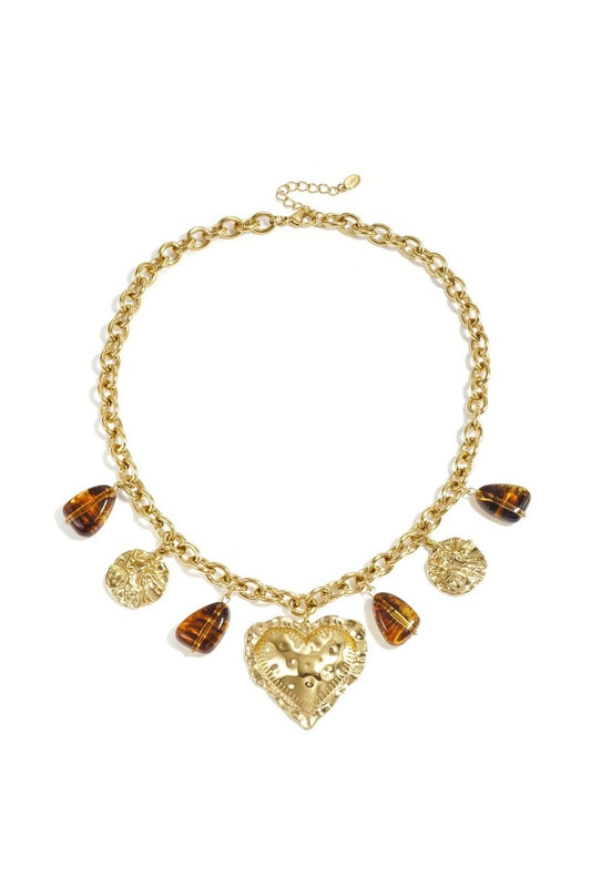 Gouden ketting met hart hanger en kralenRojaluxe