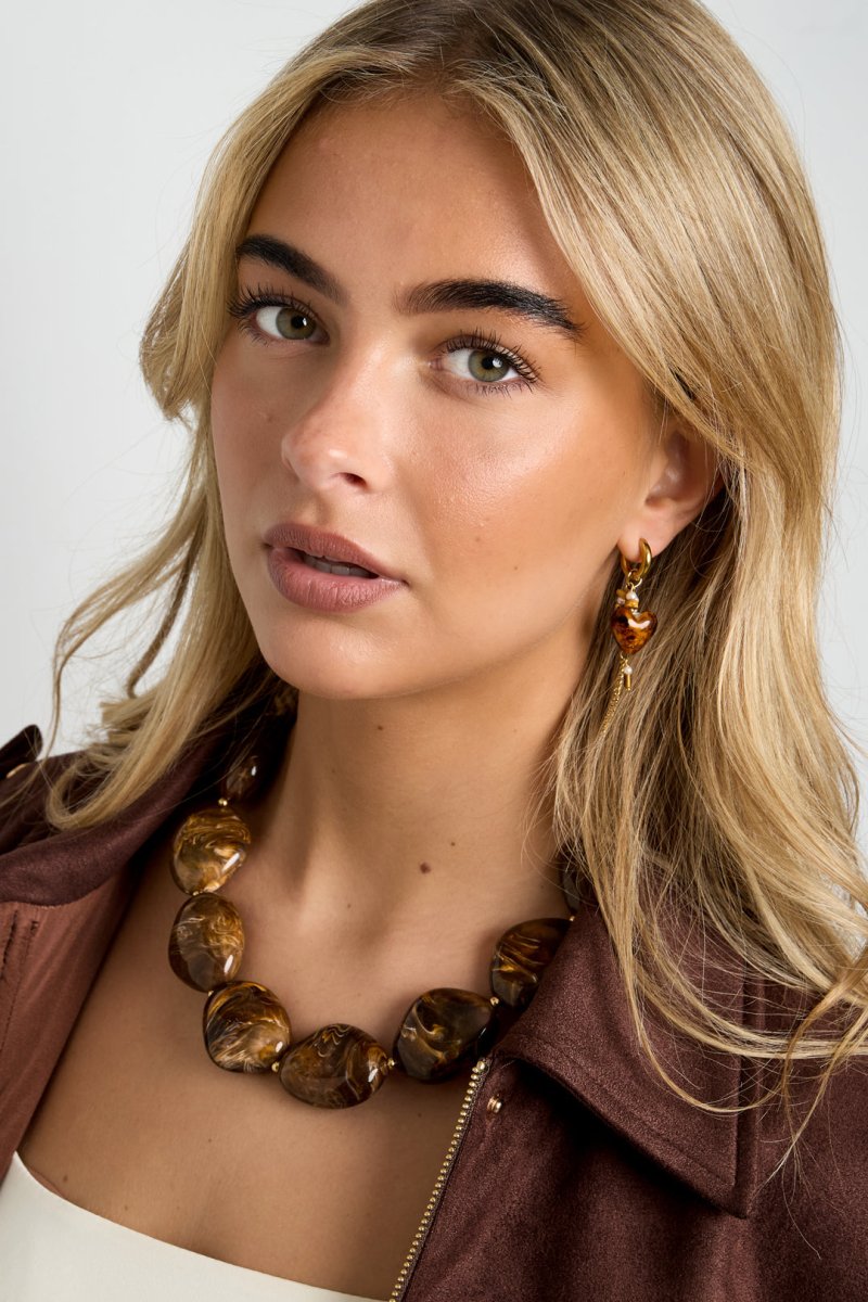 Ketting met grove kralen en marmerlook - 2 kleurenRojaluxe