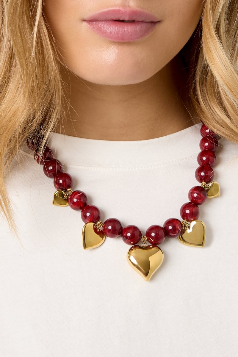 Ketting met kralen en hart hangers - 3 kleurenRojaluxe