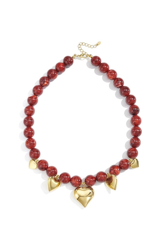 Ketting met kralen en hart hangers - 3 kleurenRojaluxe