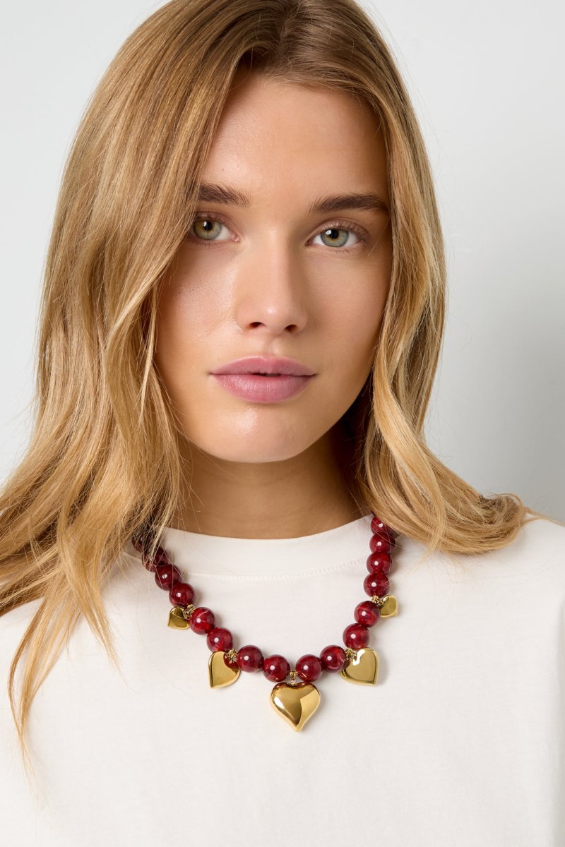 Ketting met kralen en hart hangers - 3 kleurenRojaluxe