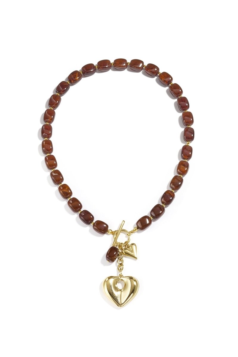 Ketting met kralen en hartbedelsRojaluxe
