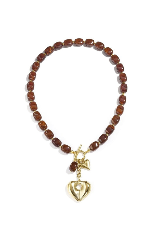 Ketting met kralen en hartbedelsRojaluxe