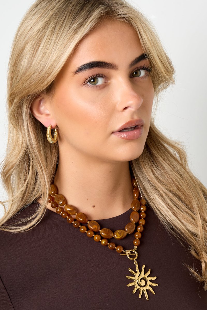 Ketting met kralen en zon hanger - 2 kleurenRojaluxe