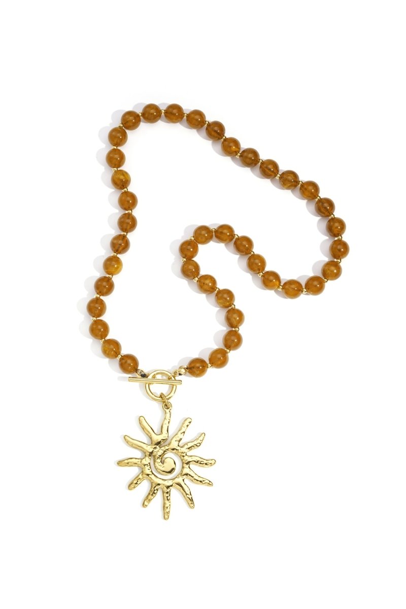 Ketting met kralen en zon hanger - 2 kleurenRojaluxe