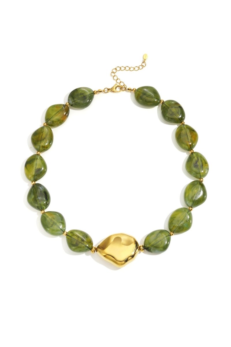 Ketting met organische kralen en gouden hanger - 3 kleurenRojaluxe
