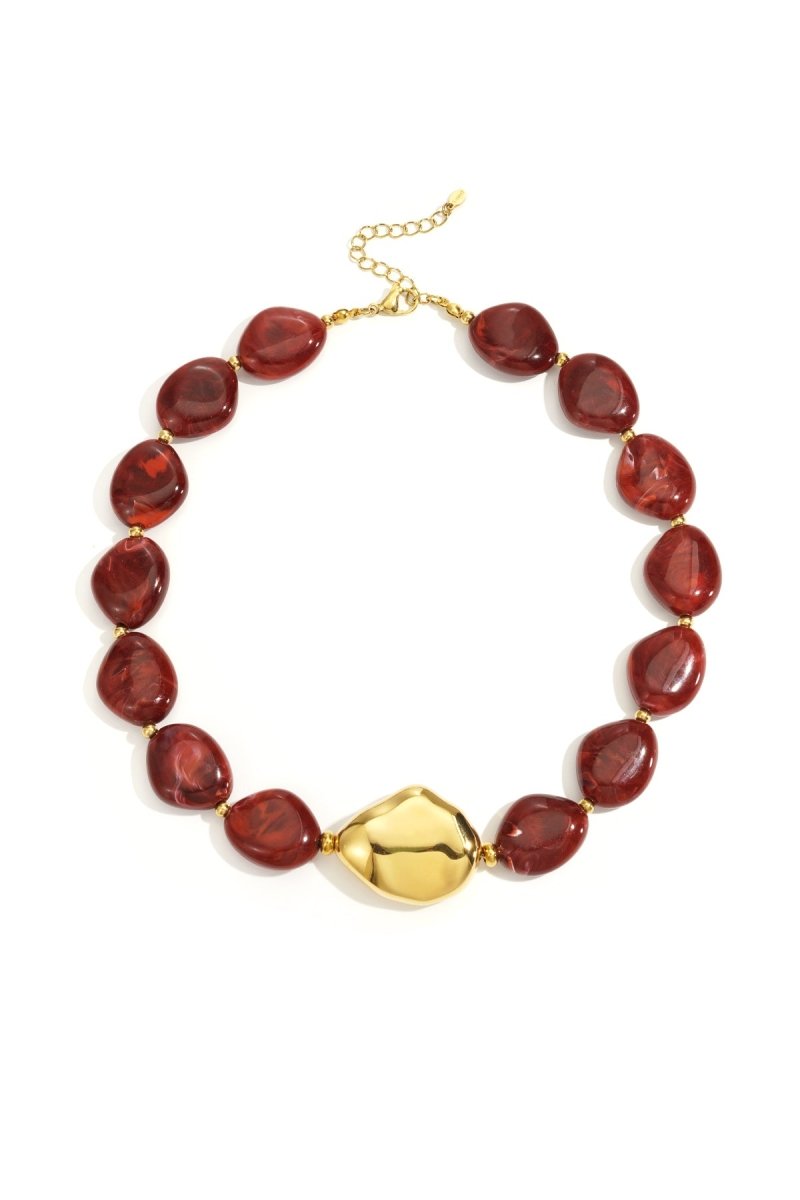 Ketting met organische kralen en gouden hanger - 3 kleurenRojaluxe