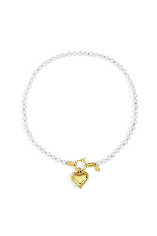 Ketting met parels en hart hanger - 2 kleurenRojaluxe