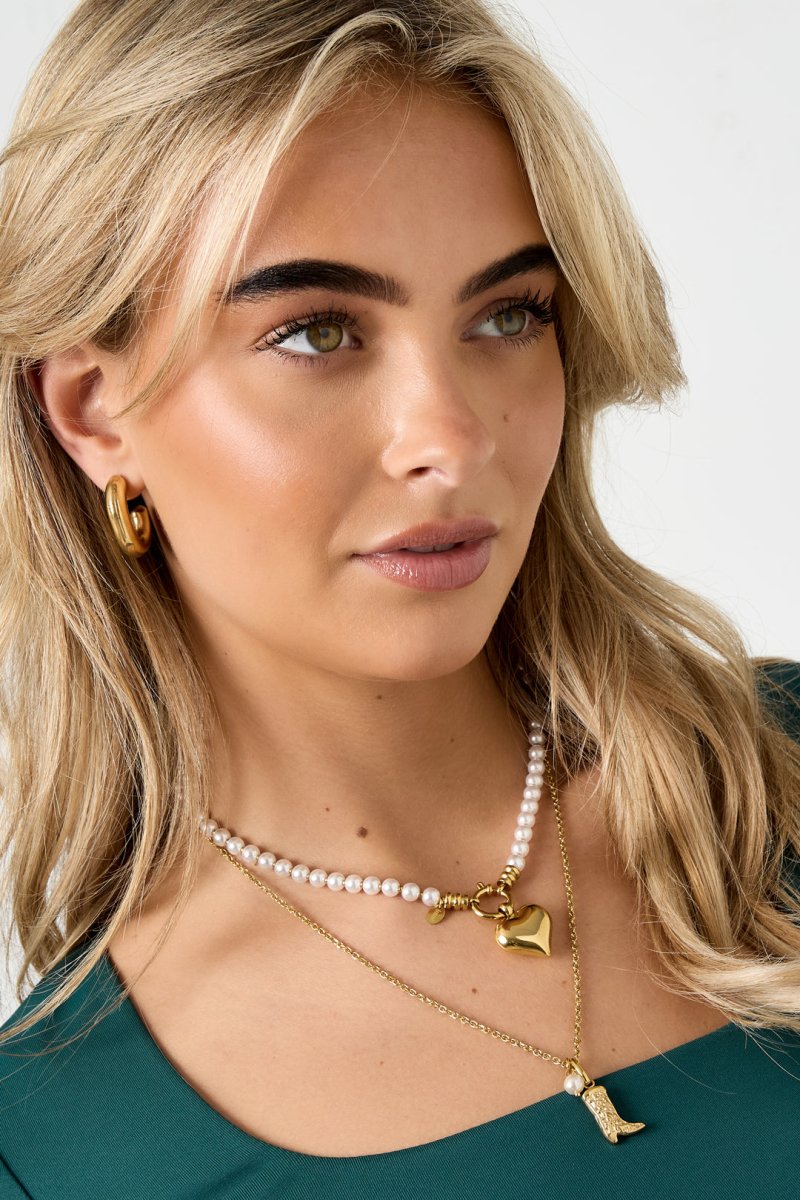 Ketting met parels en hart hanger - 2 kleurenRojaluxe