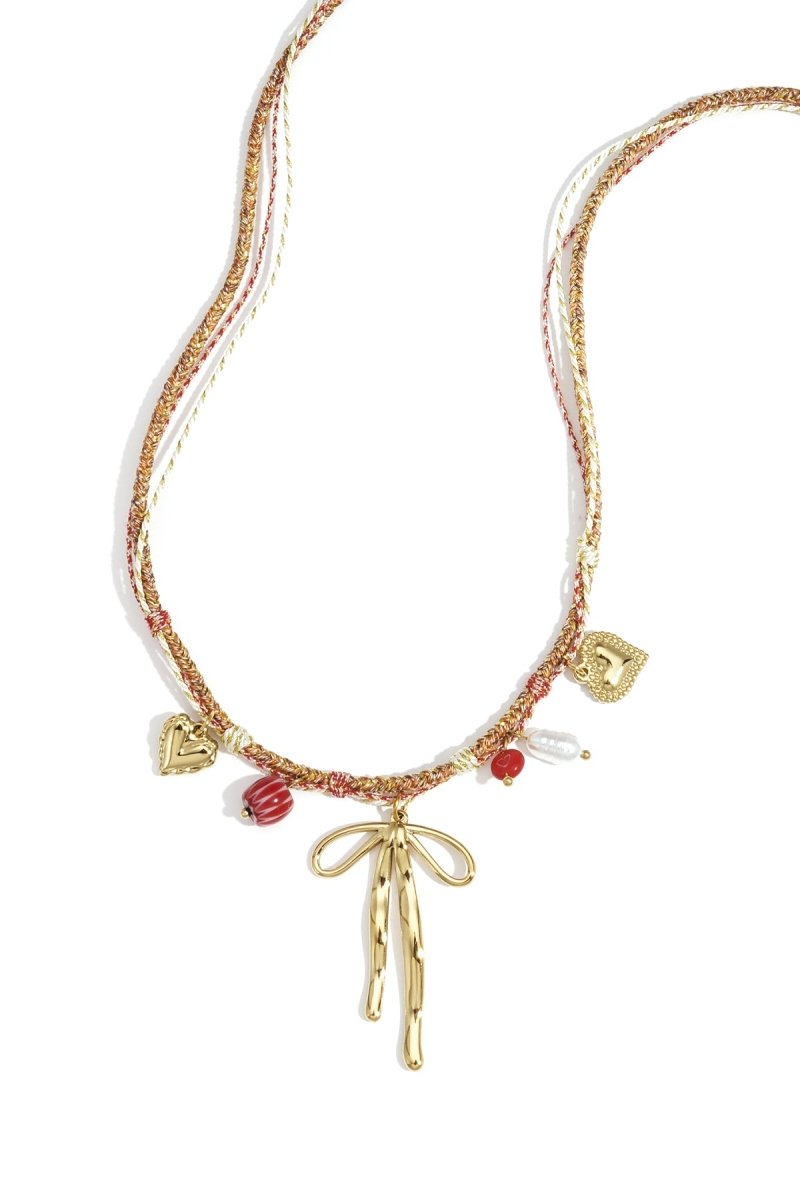 Ketting met strik hanger en hartdetailsRojaluxe