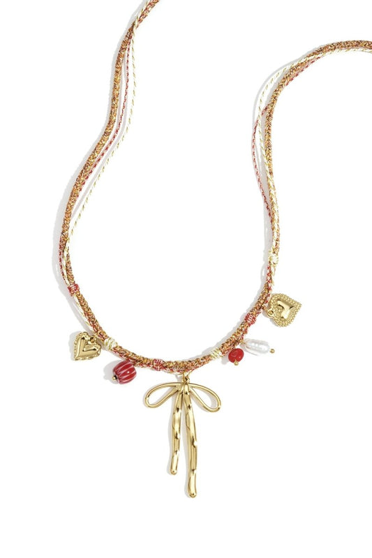 Ketting met strik hanger en hartdetailsRojaluxe