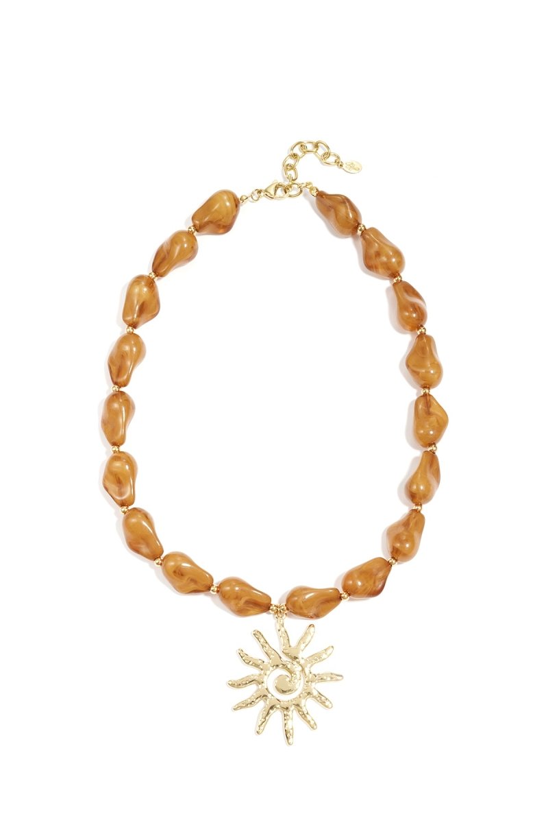 Ketting met Zon Hanger en Organische Kralen - 3 kleurenRojaluxe