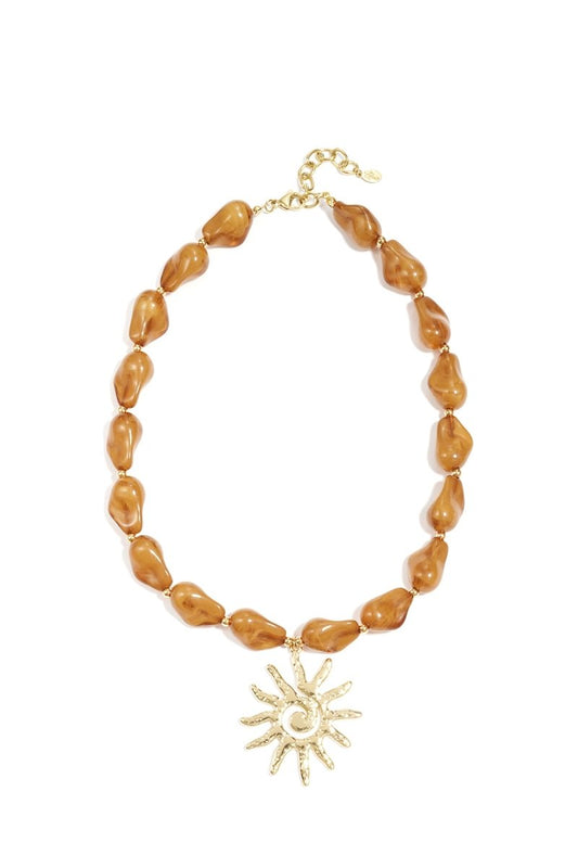 Ketting met Zon Hanger en Organische Kralen - 3 kleurenRojaluxe