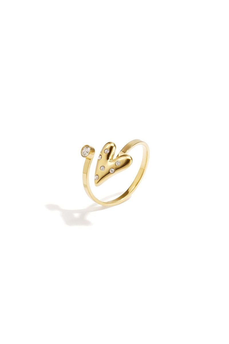Minimalistische ringen van roestvrij staal met 14-karaats goudlaag, hartvormig, casual en eenvoudig ontwerp, damessieraden.Rojaluxe
