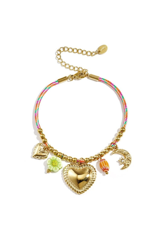 Moon & Heart Charm Rope BraceletRojaluxe