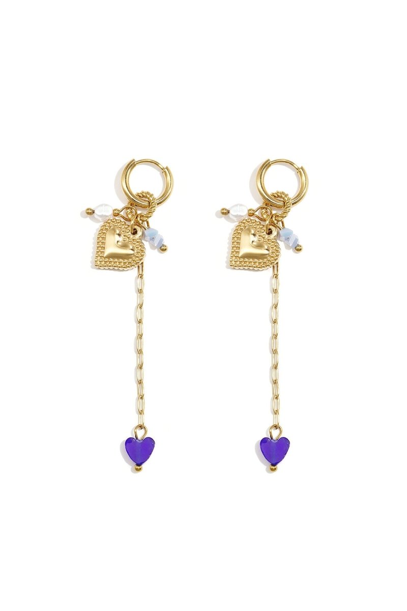 Oorringetjes met lange ketting, hart en kraaltjesRojaluxe