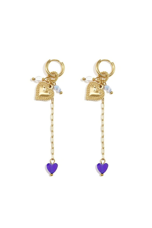 Oorringetjes met lange ketting, hart en kraaltjesRojaluxe