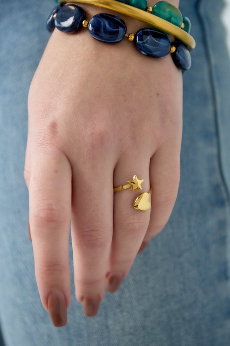 Ring met hart en ster - 2 kleurenRojaluxe