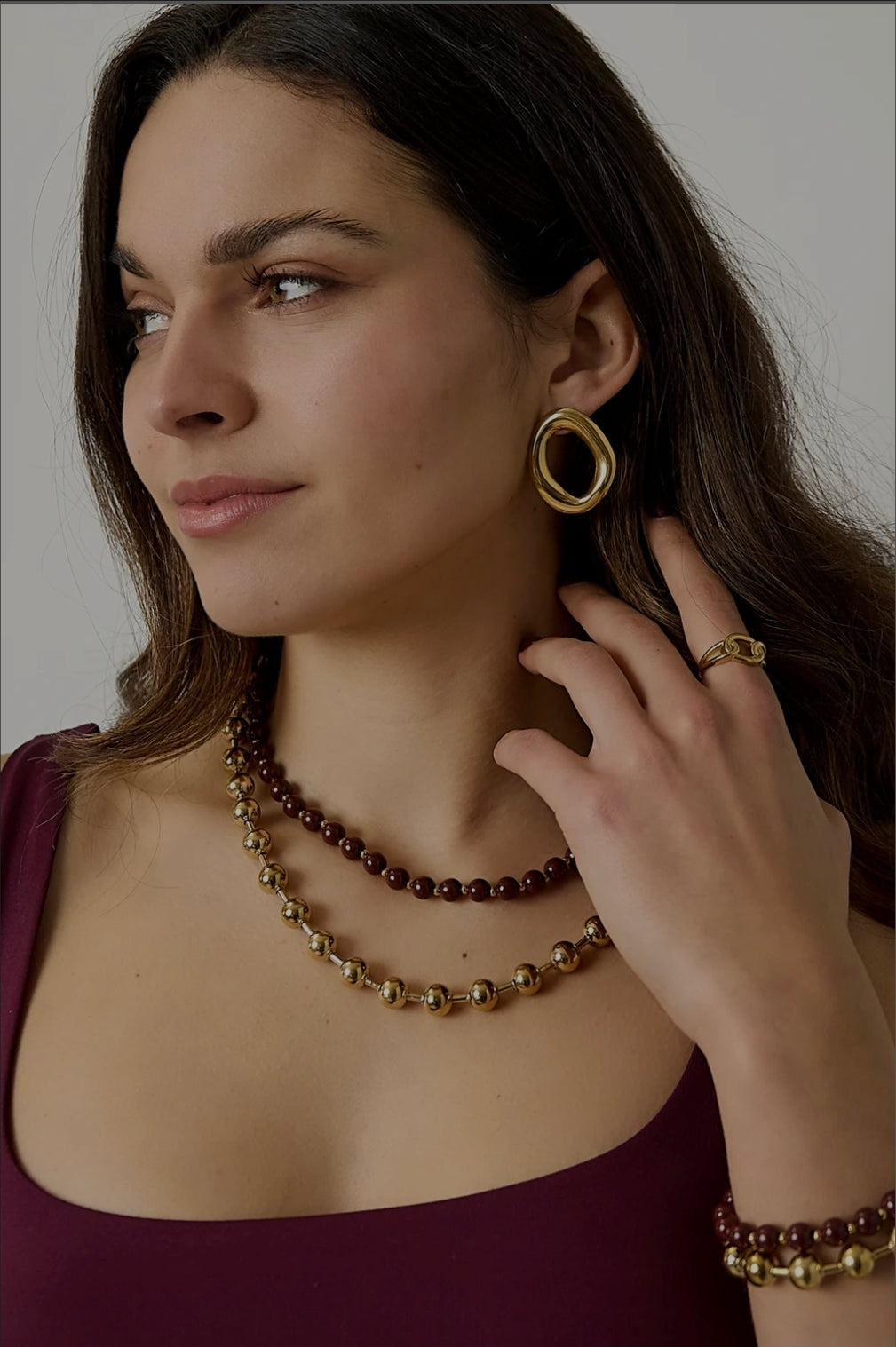 Dubbele ketting met kralen - 2 kleuren