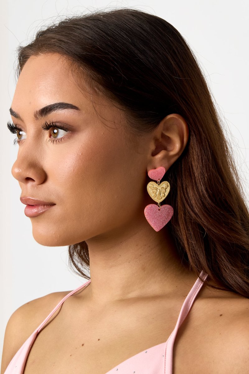 Statement oorbellen met glitter hartjesRojaluxe